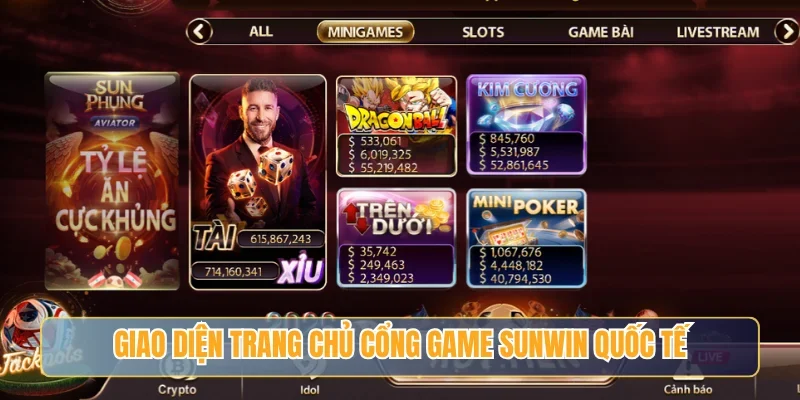 Giao diện trang chủ cổng game Sunwin quốc tế